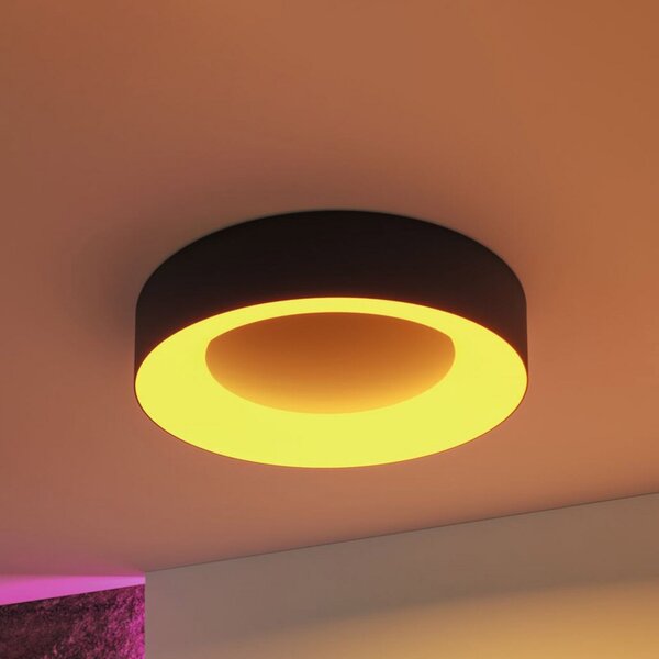 Paulmann Smart LED таванна лампа Casca, черна, Ø40 см, RGBW, IP44, Затъмняване, Черен, Дневна/трапезария, Метал, Модерен