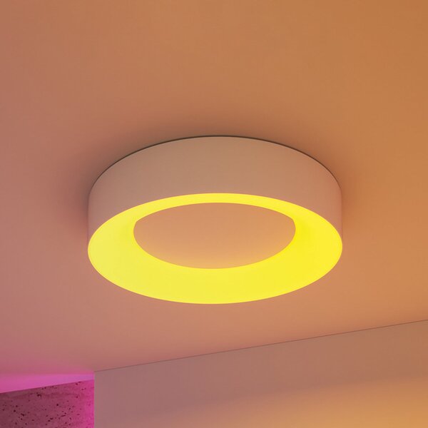 Paulmann Smart LED таванна лампа Casca, бяла, Ø 40 см, RGBW, IP44, Затъмняване, Бял, Дневна/трапезария, Метал, Модерен