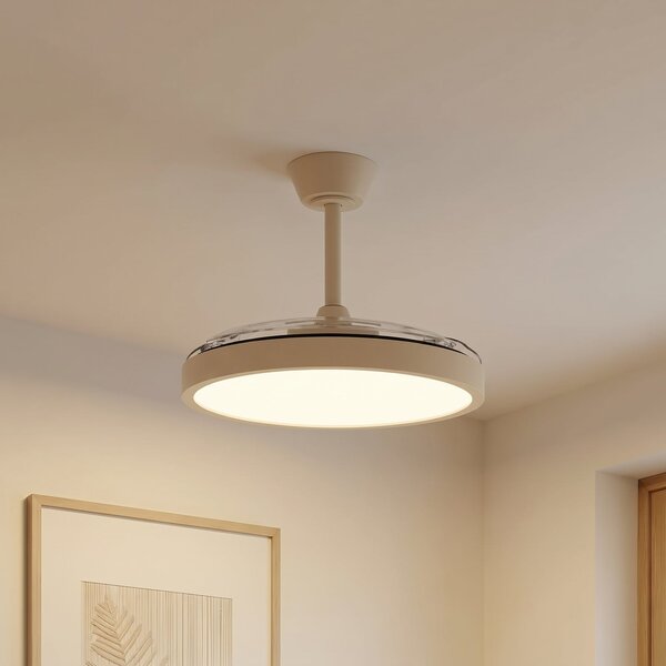 Lindby LED тавански вентилатор Orasu, Ø 107 см, бежов, CCT, Бежов, Дневна/трапезария, Метал, Модерен