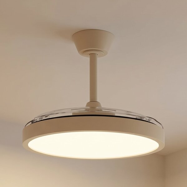 Lindby LED тавански вентилатор Orasu, Ø 107 см, бежов, CCT, Бежов, Дневна/трапезария, Метал, Модерен