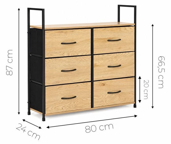 Комод с 6 текстилни чекмеджета и метална конструкция 87 x 80 x 24 см