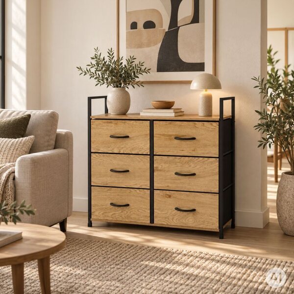 Комод с 6 текстилни чекмеджета и метална конструкция 87 x 80 x 24 см