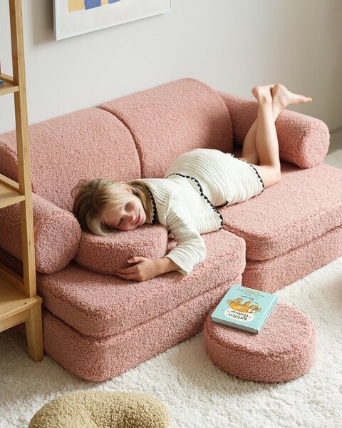 Розов детски диван от букле 132 cm Settee – Wigiwama