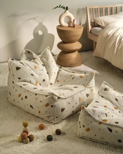 Бял детски пуф от букле и шенил Terrazzo Chair – Wigiwama