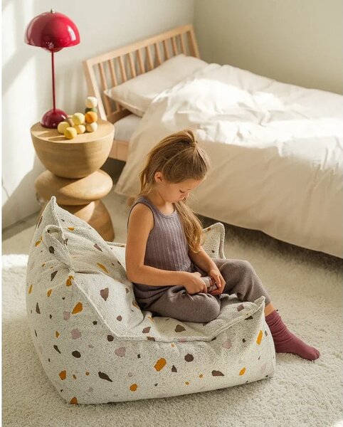 Бял детски пуф от букле и шенил Terrazzo Chair – Wigiwama