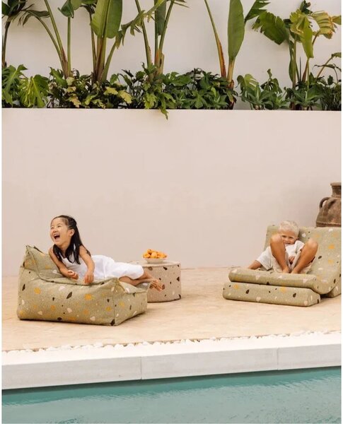Зелен детски пуф от букле и шенил Terrazzo Chair – Wigiwama