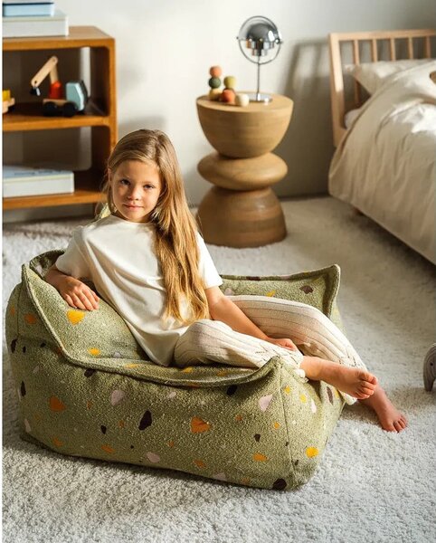 Зелен детски пуф от букле и шенил Terrazzo Chair – Wigiwama