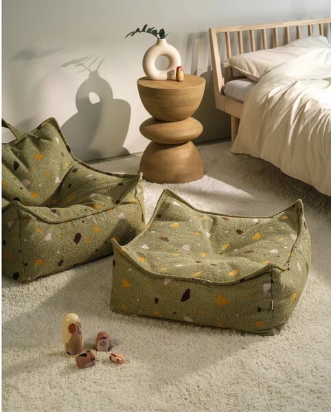 Зелен детски пуф от букле и шенил Terrazzo Chair – Wigiwama
