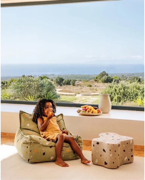 Зелен детски пуф от букле и шенил Terrazzo Chair – Wigiwama