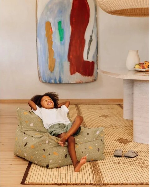 Зелен детски пуф от букле и шенил Terrazzo Chair – Wigiwama