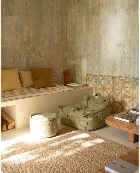 Зелен детски пуф от букле и шенил Terrazzo Chair – Wigiwama
