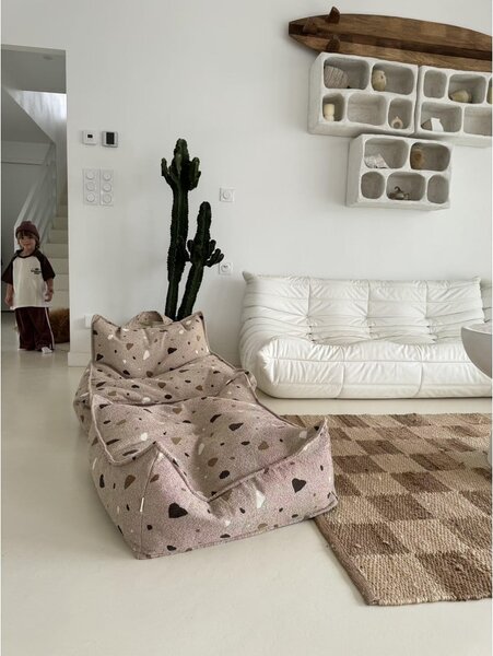 Светлокафяв детски пуф от букле и шенил Terrazzo Square – Wigiwama