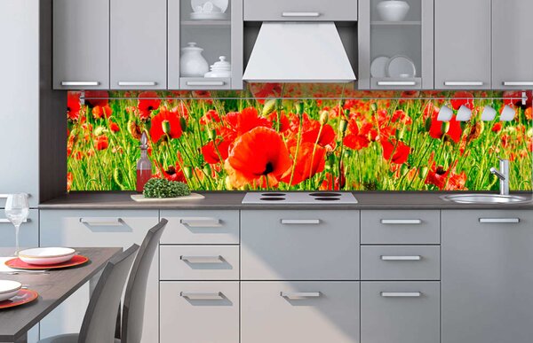 Фототапет за кухня - червени макове 260 x 60 см