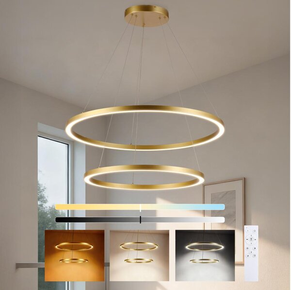 Brilagi - LED полилей с регулируема яркост на кабел PORTOFINO LED/98W/230V диам. 80 см златен с дистанционно управление