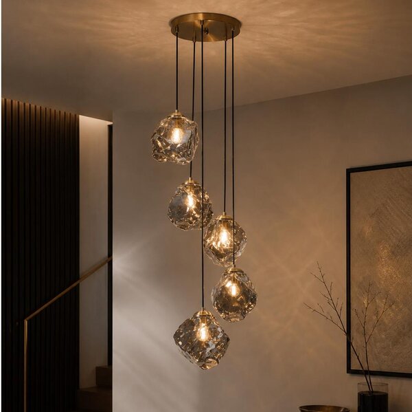 Полилей на кабел CRISTAL 5xE14/15W/230V месинг/димно черно