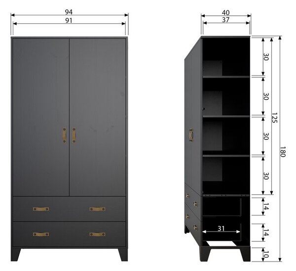 Гардероб от черен бор 94x180 cm Dian - WOOOD