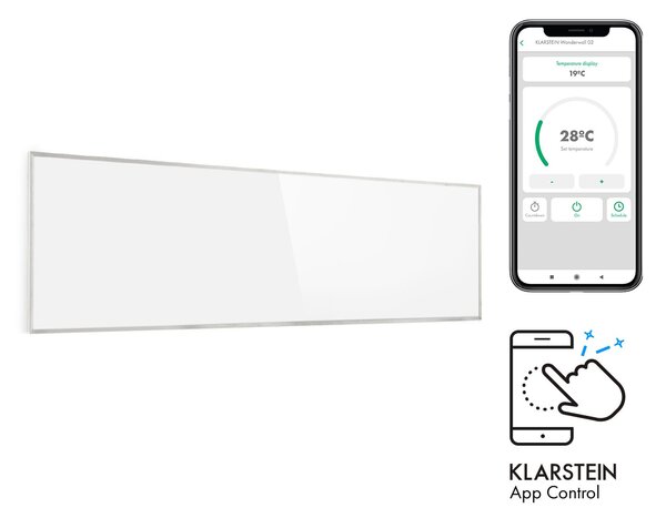 Klarstein Wonderwall 300 Smart, инфрачервена печка, 30 x 100 cm, 300 W, седмичен таймер, IP24, бяла