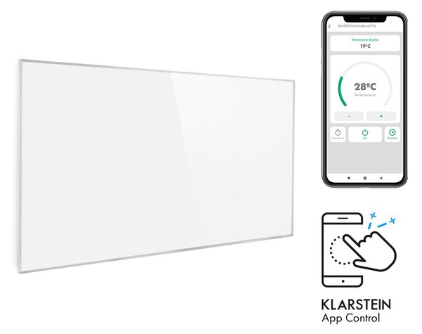 Klarstein Wonderwall 600 Smart, инфрачервена печка, 60 x 100 cm, 600 W, седмичен таймер, IP24, бяла