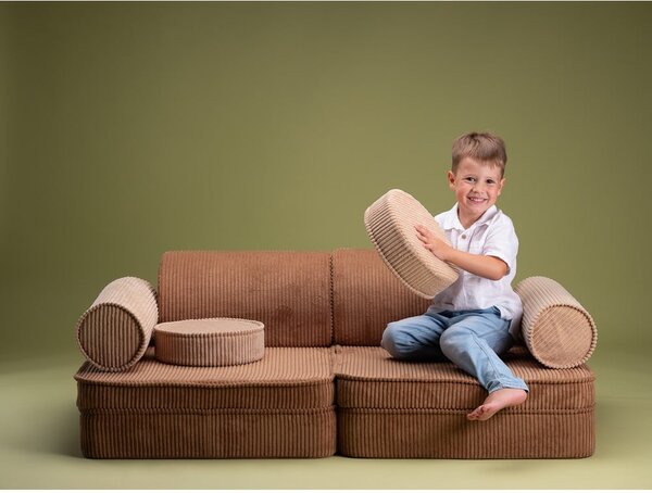 Кафяв детски диван от рипсено кадифе 132 cm Settee – Wigiwama