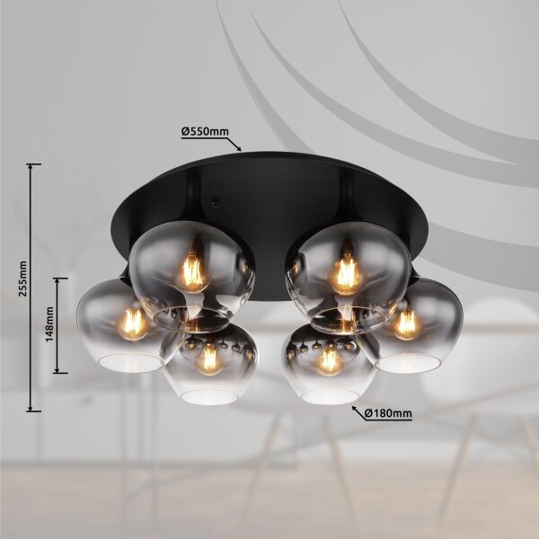 Globo 15548-6D - Плафонен полилей MAXY 6xE27/40W/230V Ø 65 cm черен