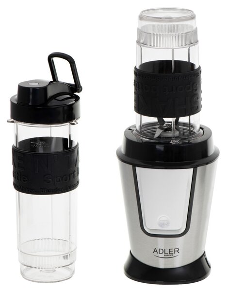 Блендер Adler AD 4081, 800W, 2 купи/бутилки 400/570 ml, 20000 об/мин, 4 остриета от неръждаема стомана, Разбиване на лед, Без BPA, Черен