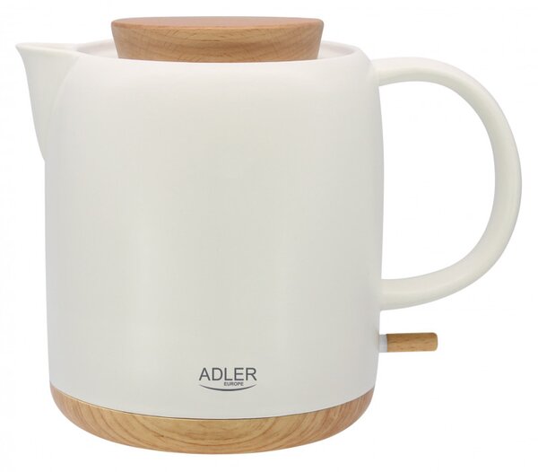 Електрическа кана Adler AD 1304, 1200W, 1l, Керамична, Въртяща се основа, Защита от работа без вода, Екрю