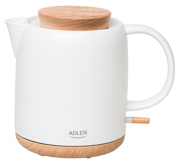 Електрическа кана Adler AD 1304, 1200W, 1l, Керамична, Въртяща се основа, Защита от работа без вода, Екрю