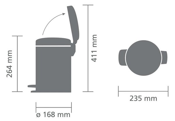 Кош за смет с педал Brabantia NewIcon 649003, 3 л, Леко затваряне, Противоплъзгаща основа, Устойчив на пръстови отпечатъци, Матов Инокс