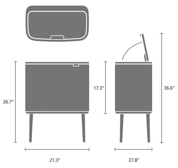 Кош за смет Brabantia Bo Touch 651115, 11/23 л, Леко затваряне, Противоплъзгаща основа, Устойчив на пръстови отпечатъци, Матов Инокс