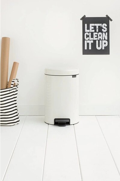 Кош за боклук с педал Brabantia NewIcon 649032, 12 л, Плавно затваряне, Противоплъзгаща основа, Метална вътрешна кофа, Бял