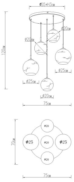 Globo 15999M-5HR - Полилей на кабел RAGUSA 5xE27/60W/230V Ø 75 см