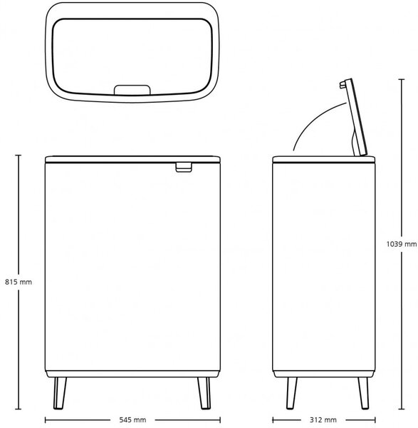 Кош за смет Brabantia Bo Touch Hi 1001260, 60 л, Повдигнат, Плавно и безшумно отваряне, Черен мат