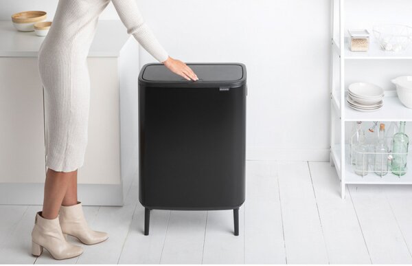 Кош за смет Brabantia Bo Touch Hi 1001260, 60 л, Повдигнат, Плавно и безшумно отваряне, Черен мат