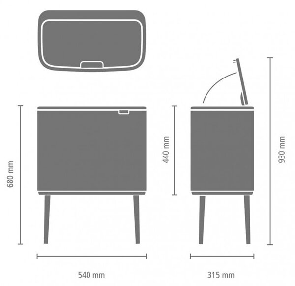 Кош за смет Brabantia Bo Touch 1003216, 3x11 л, Плавно и безшумно отваряне, Голям отвор, Златен металик