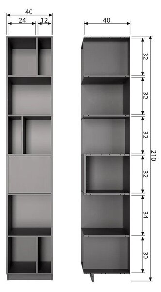 Черен модулен шкаф за книги от борова дървесина 40x210 cm Finca - WOOOD