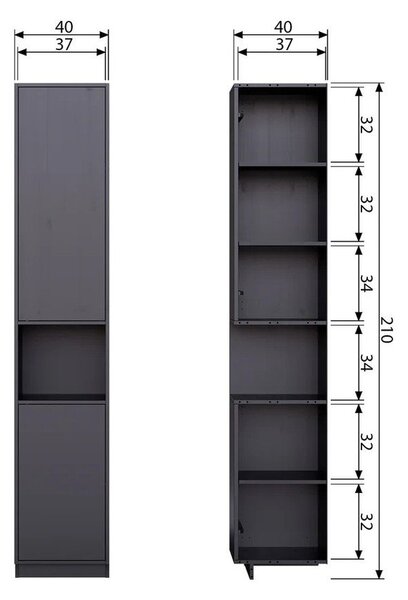 Черна модулна библиотека от масивен бор 200x210 cm Finca – WOOOD