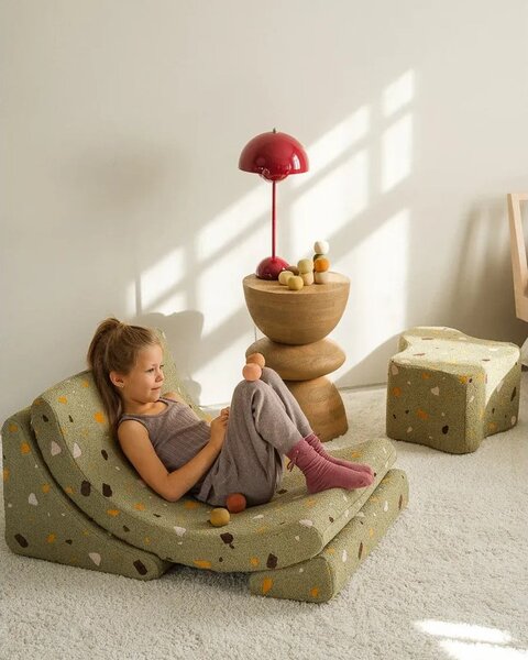 Зелен детски пуф от букле и шенил Terrazzo Cloud – Wigiwama