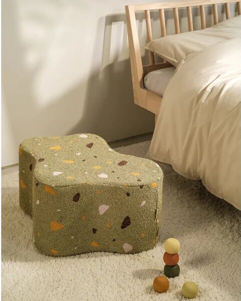 Зелен детски пуф от букле и шенил Terrazzo Cloud – Wigiwama