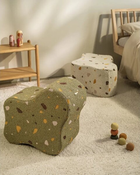 Зелен детски пуф от букле и шенил Terrazzo Cloud – Wigiwama