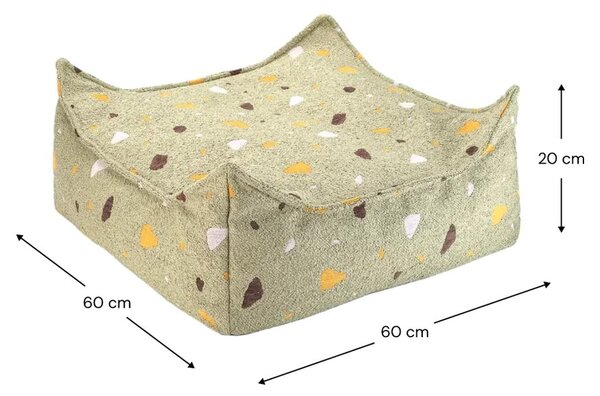 Зелен детски пуф от букле и шенил Terrazzo Square – Wigiwama