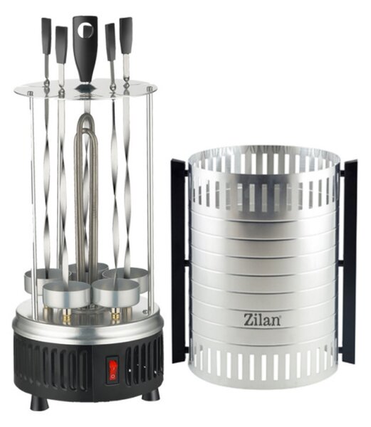 Вертикално барбекю Zilan ZLN5565, 900W, 5 шиша, Керамичен нагревател, Инокс/Черен