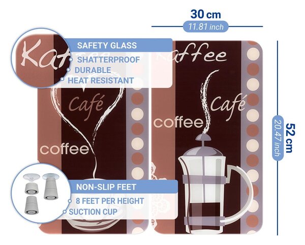 Комплект от 2 стъклени капака за печка Кафе, 52 x 30 cm Coffee Flamour - Maximex