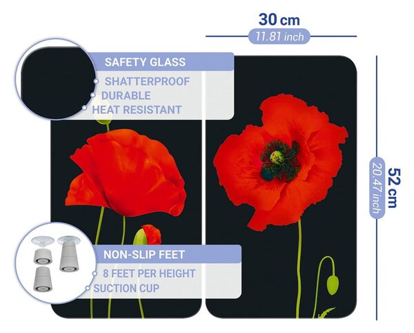 Капаци за печка в комплект от 2 броя от закалено стъкло 52x30 cm Poppy - Maximex