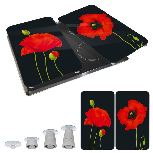 Капаци за печка в комплект от 2 броя от закалено стъкло 52x30 cm Poppy - Maximex