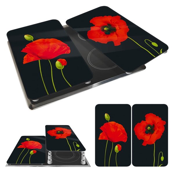 Капаци за печка в комплект от 2 броя от закалено стъкло 52x30 cm Poppy - Maximex
