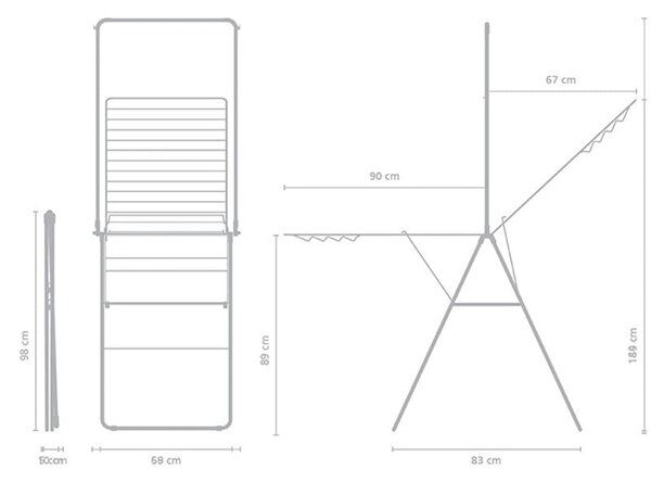 Сушилник за дрехи Brabantia Hangon 1004170, 25 м, 8 закачалки, Заключване за деца, Допълнителен прът, Бял