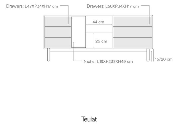 Тъмно сив нисък скрин 180x76 cm Corvo - Teulat