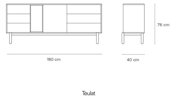 Тъмно сив нисък скрин 180x76 cm Corvo - Teulat