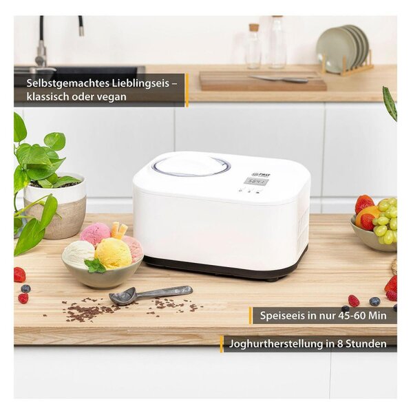 Машина за сладолед и кисело мляко First Austria FA-5105, 100W, 1 л, Ледогенератор, Компресор, Бял