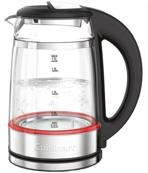 Електрическа кана за вода Cuisinart GK19E Double Glass, 3000W, 1.7 л, 50-100°C, 360° основа, Сензорно управление, Филтър, Индикатор, Инокс/черен